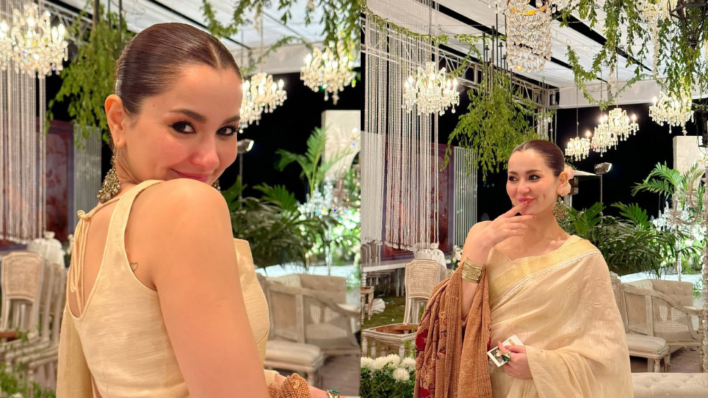 Hania Aamir Stuns in a Cream and Gold Chikankari Saree 