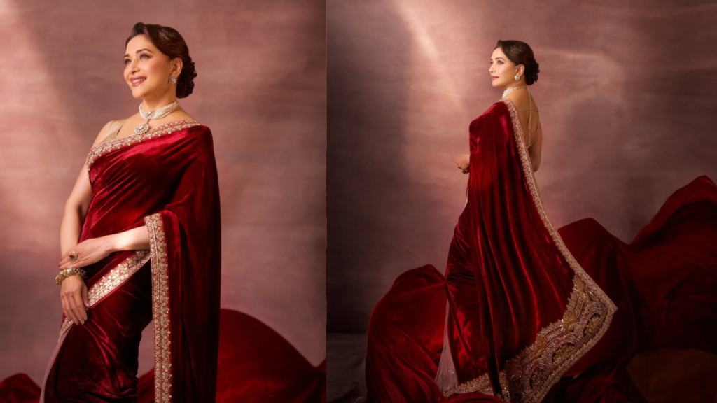 Madhuri Dixit Shines in a Red Velvet Saree 