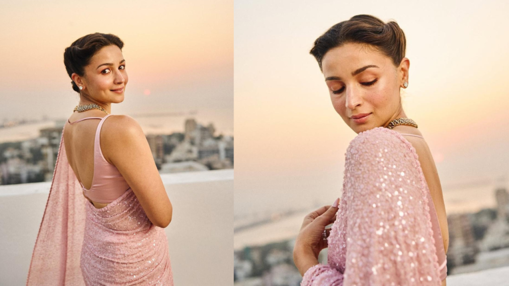 Alia Bhatt Looks Stunning in a Baby Pink Sabyasachi Saree