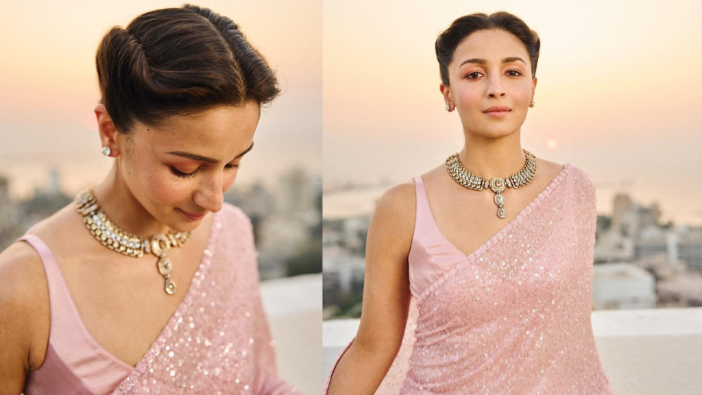 Alia Bhatt Looks Stunning in a Baby Pink Sabyasachi Saree