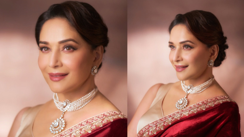 Madhuri Dixit Shines in a Red Velvet Saree 