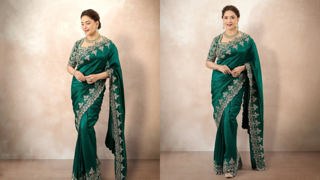 Madhuri Dixit Stuns in Emerald Green Saree