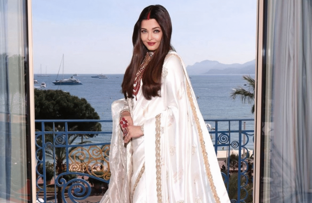 Aishwarya Rai Bachchan Shines in Manish Malhotra Saree and Sindoor at Cannes