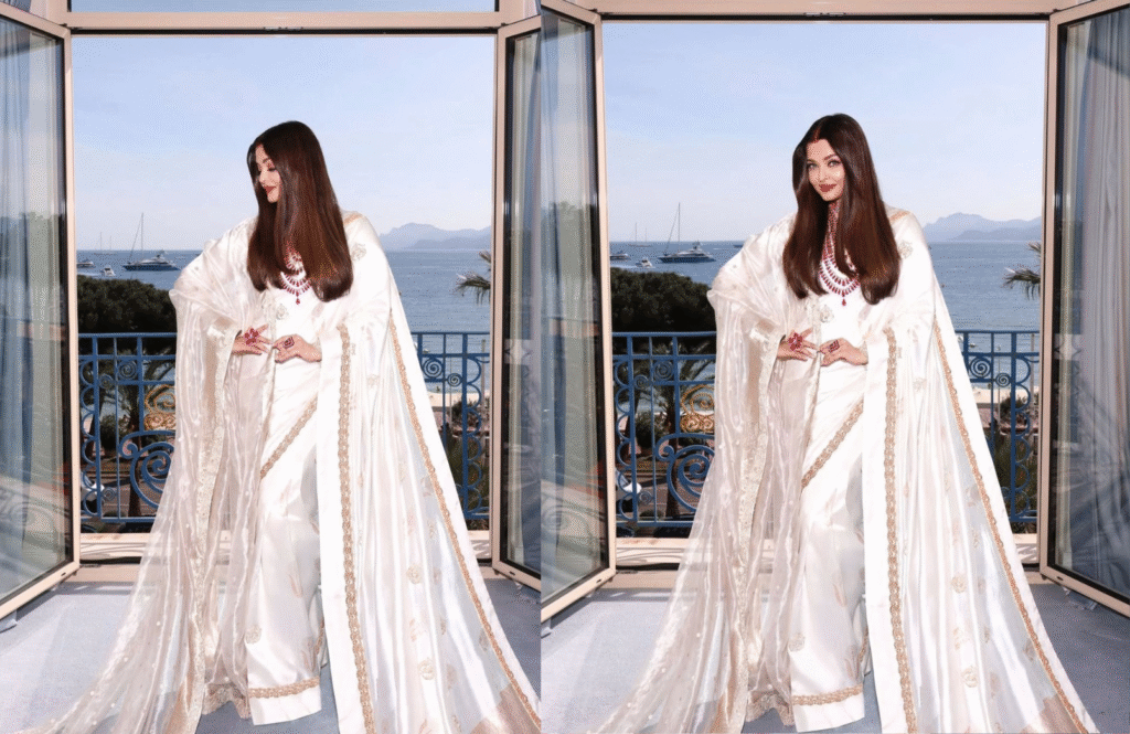 Aishwarya Rai Bachchan Shines in Manish Malhotra Saree and Sindoor at Cannes