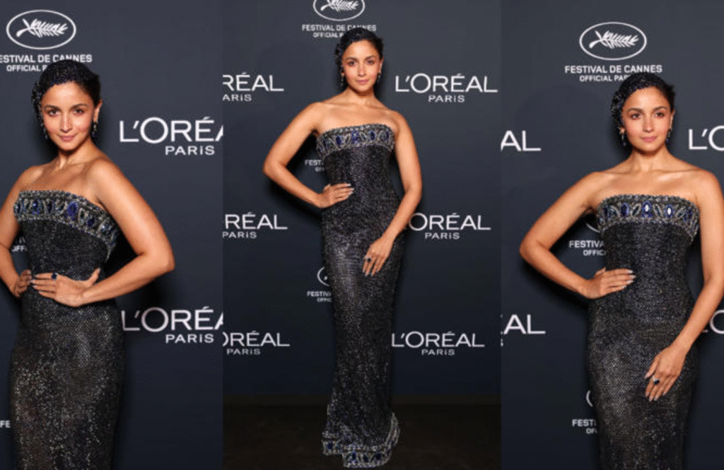 Alia also attended a L’Oréal event inblack Armani Privé gown