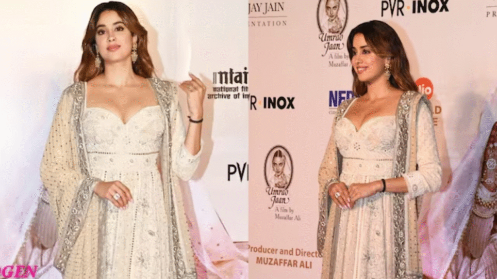Janhvi Kapoor Channels Rekha’s Grace in a Stunning Ivory Anarkali