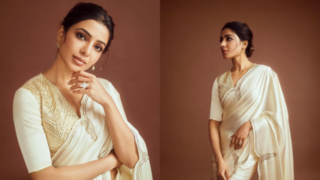 Samantha Ruth Prabhu Wows in an Ivory Sari Inspired by Art Deco Style
