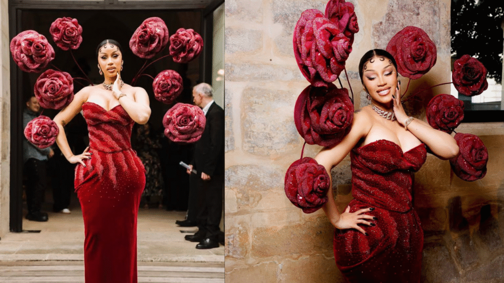 Cardi B Turns Heads in Stunning Red Gown at Rahul Mishra's Paris Couture Show