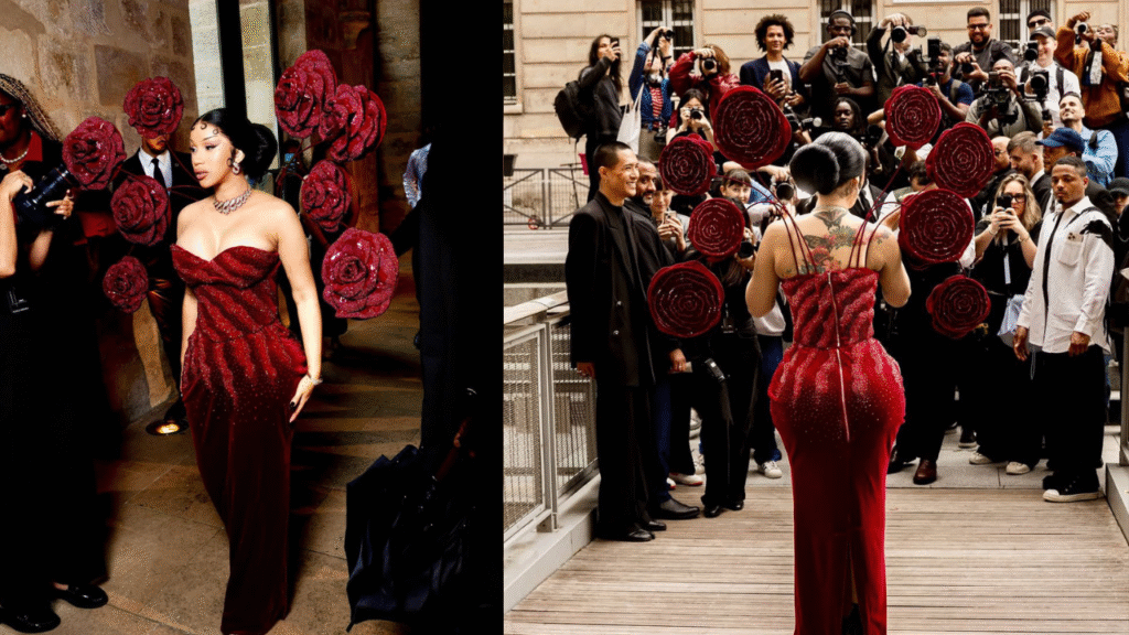Cardi B Turns Heads in Stunning Red Gown at Rahul Mishra's Paris Couture Show