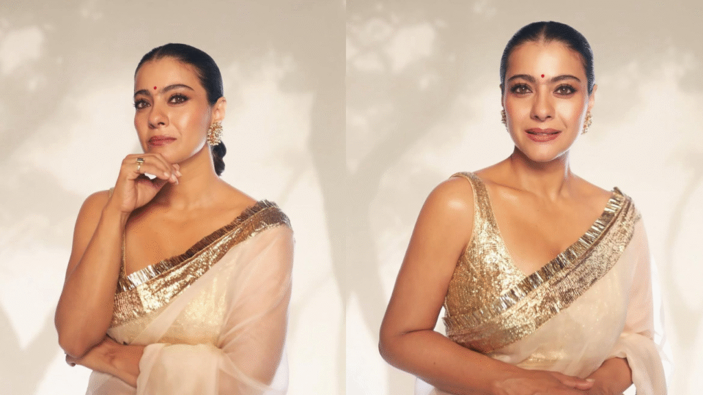 Kajol Stuns in an Elegant Ivory Sari at the Premiere of Maa