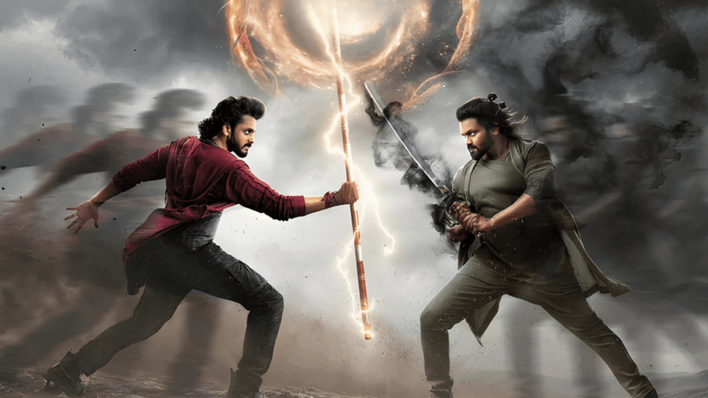 Manchu Manoj as the powerful antagonist in Mirai | Alt: Manchu Manoj Mirai villain look intense performance
