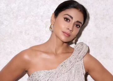 Shriya Saran Exudes Glamour in a Shimmering Silver Couture Gown
