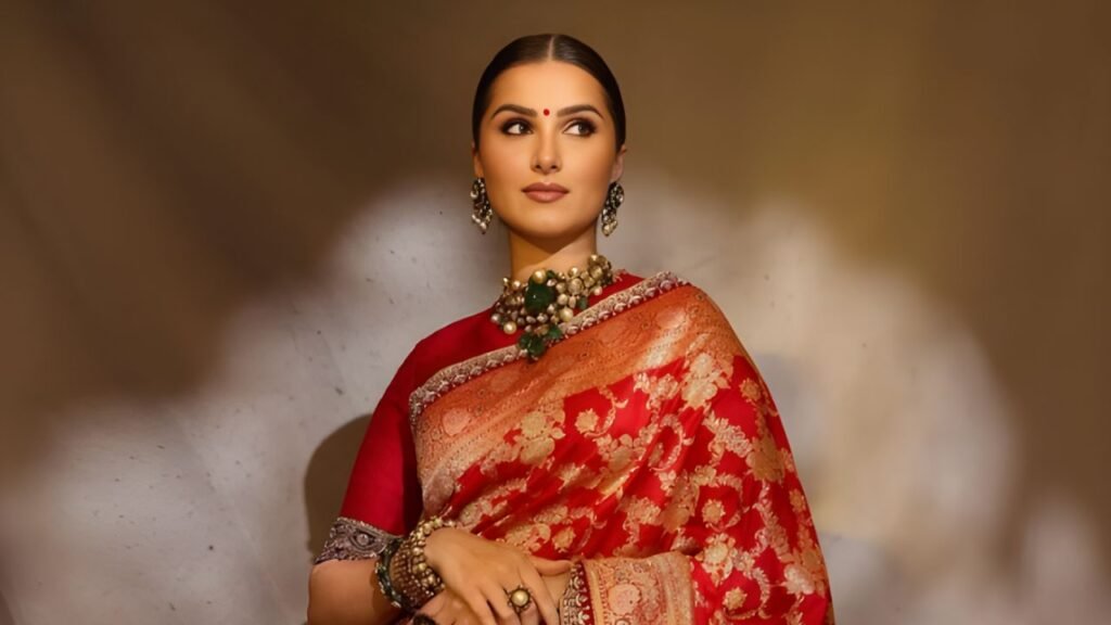 Tara Sutaria Redefines Royalty in a Deep Crimson Jayanti Reddy Banarasi Saree