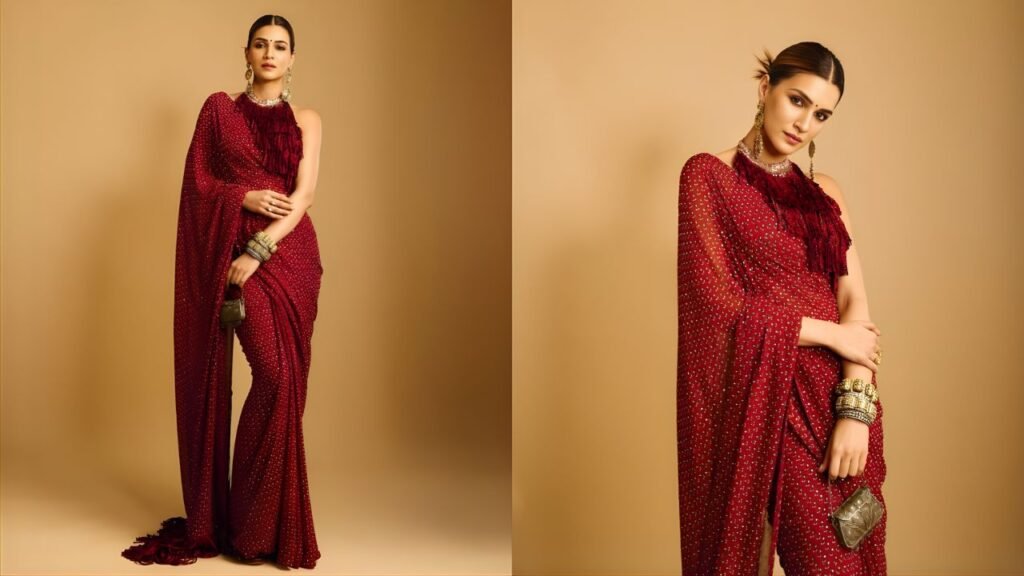Kriti Sanon Redefines Modern Festive Glamour in Anita Dongre’s Red Saree