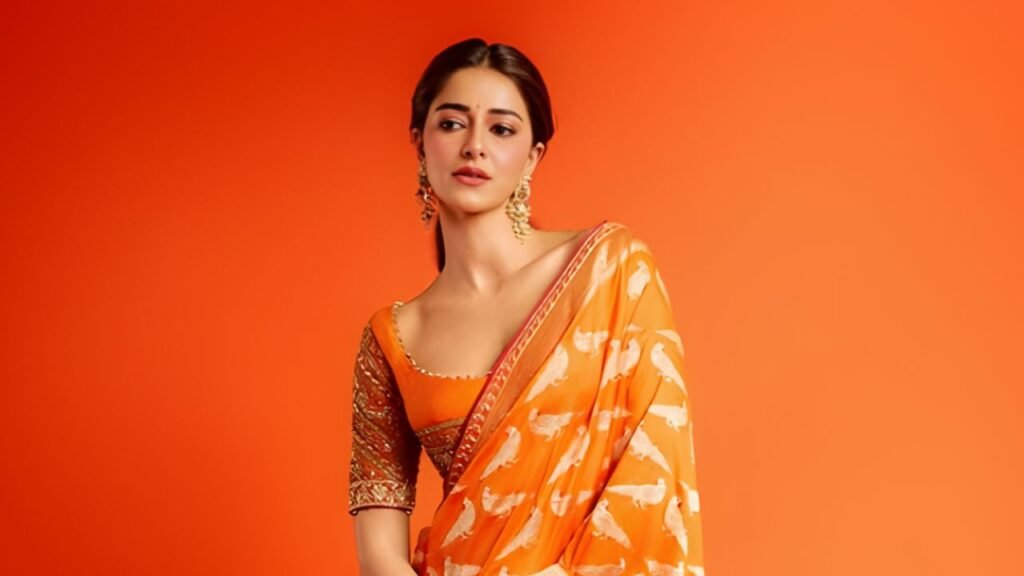 Ananya Panday Stuns in a Vibrant Orange Banarasi Saree: A True Festive Showstopper
