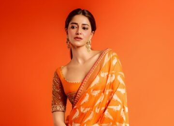 Ananya Panday Stuns in a Vibrant Orange Banarasi Saree: A True Festive Showstopper