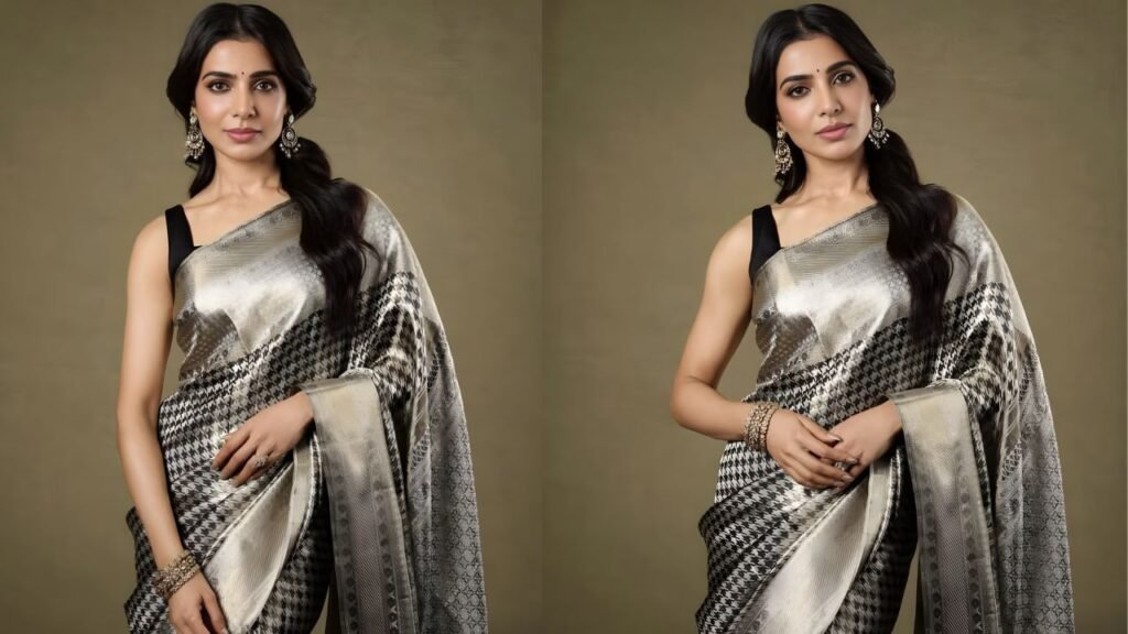 Samantha Ruth Prabhu Blends Global Chic and Indian Grace in a Houndstooth Silk Saree