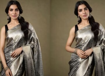 Samantha Ruth Prabhu Blends Global Chic and Indian Grace in a Houndstooth Silk Saree