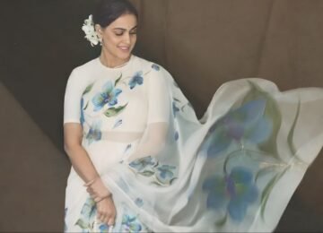 Genelia D’Souza Elevates Minimalism in a Hand-Painted Floral Saree