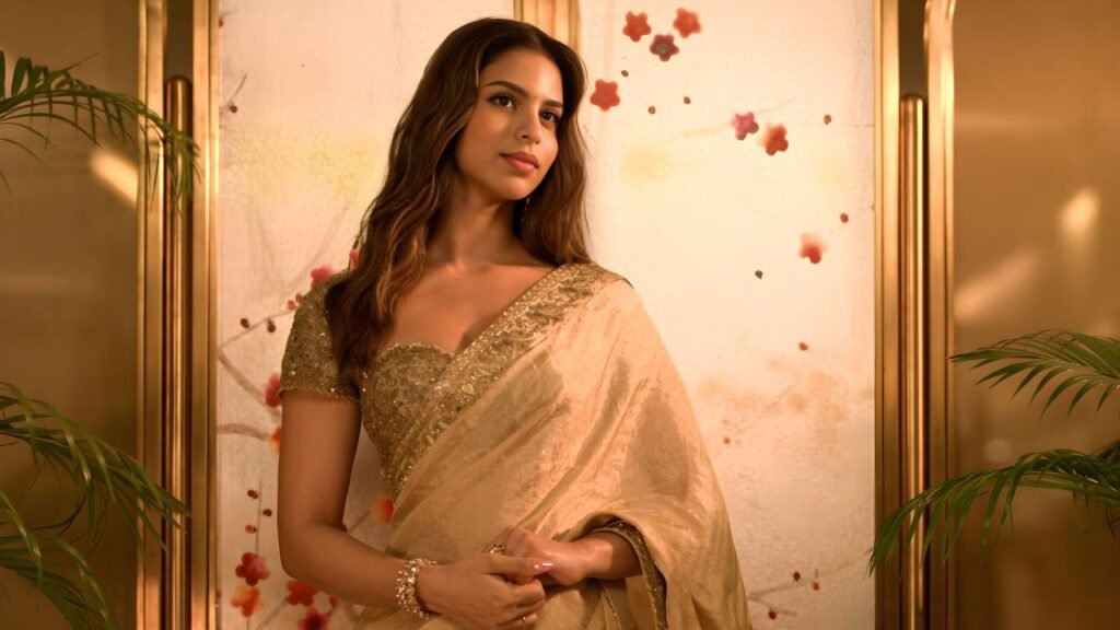 Suhana Khan’s Gold Saree Look Turns Heads — Arpita Mehta Magic