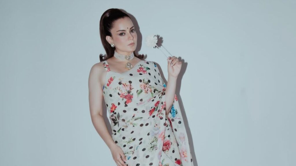 Kangana Ranaut Channels Vintage Bollywood Elegance in a Gorgeous Polka-Floral Saree During Bharat Bhagyavidhata Promotions