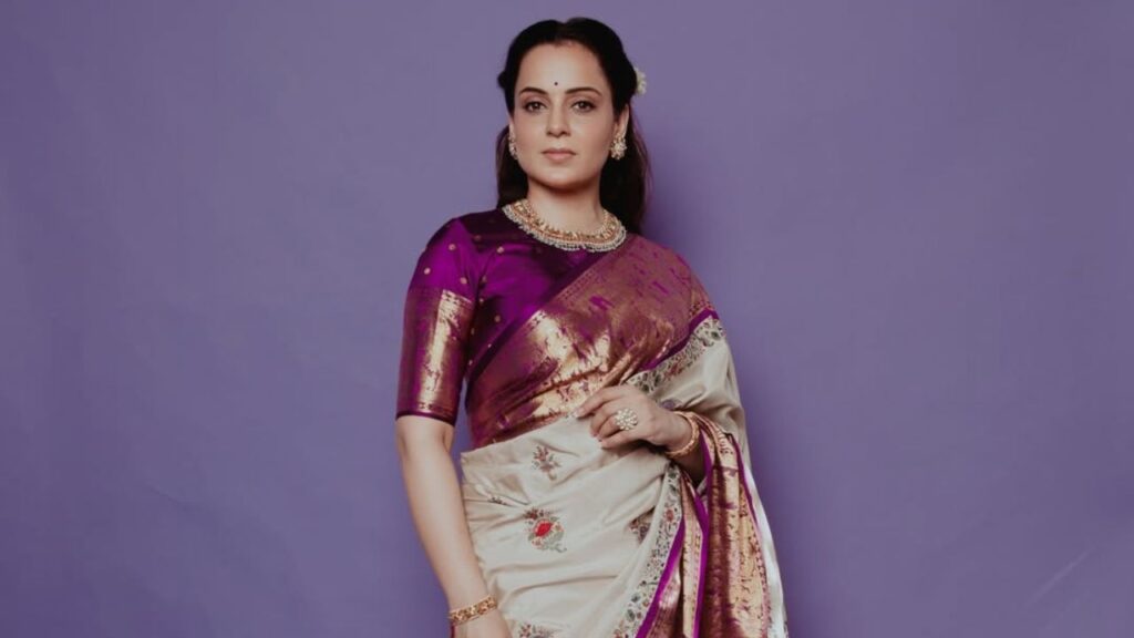 Kangana Ranaut Stuns In Handwoven Kanjeevaram Saree By Gaurang Shah At Bharat Bhhagya Viddhaata Trailer Launch