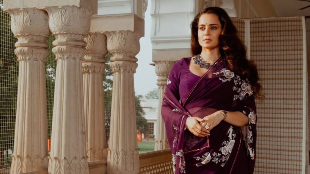 Kangana Ranaut Channels Maharani Gayatri Devi’s Timeless Elegance in a Stunning Purple Saree