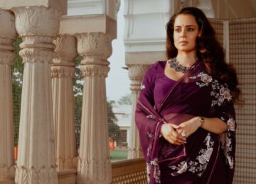 Kangana Ranaut Channels Maharani Gayatri Devi’s Timeless Elegance in a Stunning Purple Saree