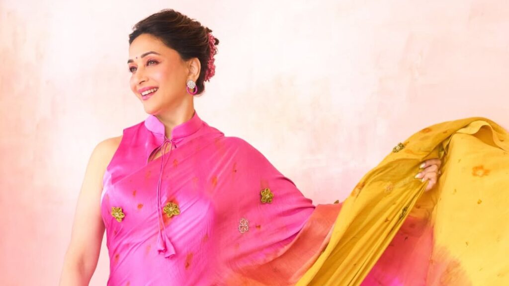 Madhuri Dixit Turns Heads in Dreamy Pink-Yellow Saree and Proves Why She’ll Forever Be Bollywood’s Original Dhak Dhak Girl