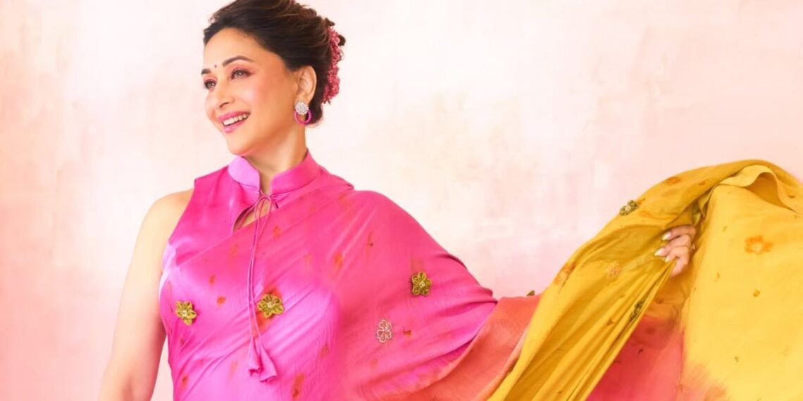 Madhuri Dixit Turns Heads in Dreamy Pink-Yellow Saree and Proves Why She’ll Forever Be Bollywood’s Original Dhak Dhak Girl