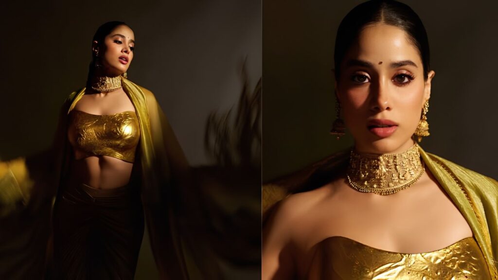 Janhvi Kapoor's 24K Gold Bustier at Akansha Ranjan Kapoor's Sangeet Is the Most Glamorous Wedding Guest Look You'll See This Year