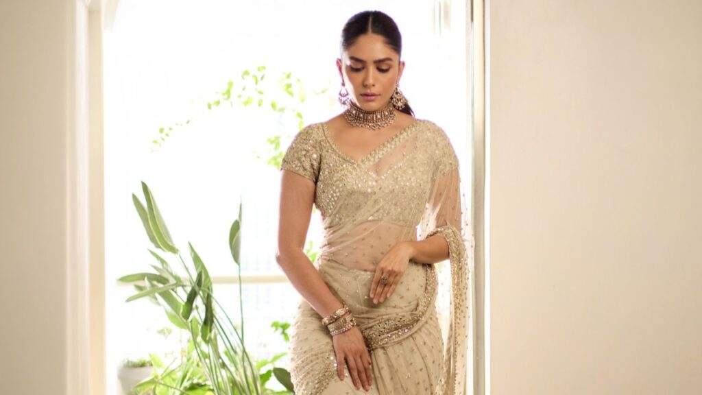 Mrunal Thakur Looks Like a Dream in Arpita Mehta's Shimmering Ivory Saree—Every Detail Is Pure Elegance
