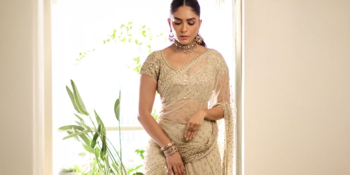 Mrunal Thakur Looks Like a Dream in Arpita Mehta's Shimmering Ivory Saree—Every Detail Is Pure Elegance